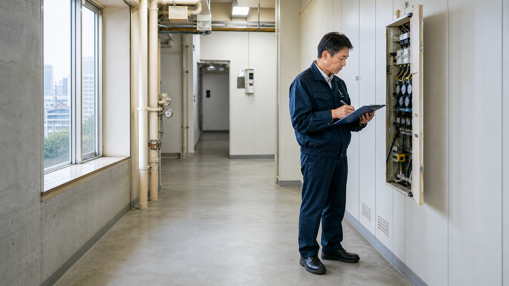 電気設備を確認する作業員